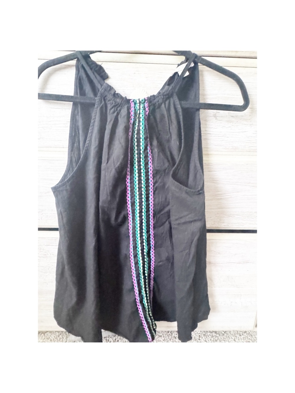 Black Halter Tank with Purple & Teal Trim